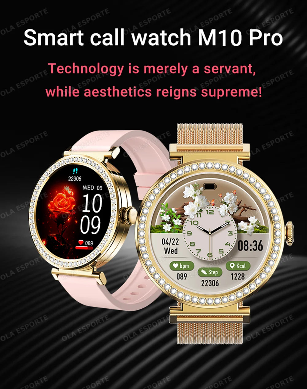 Fashion Zircon Smartwatch 1,46" AMOLED Bildschirm 5.4 Bluetooth Anruf Herzfrequenz Temperaturüberwachung Damen Smartwatch Schrittzähler