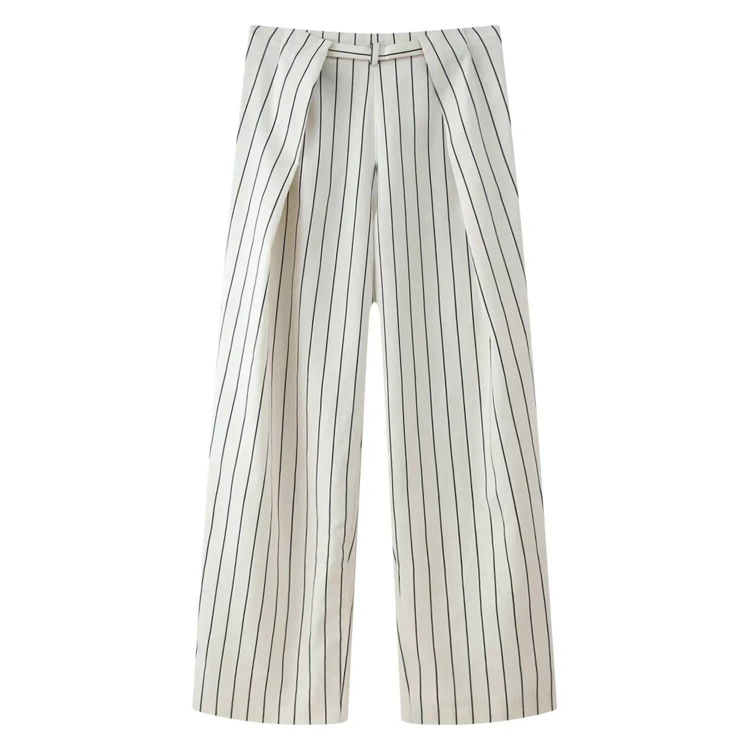 HH Damen Frühling Neue Mode Vintage Vielseitige Beige Gestreifte Puffärmel-Shirt + Hochtaillierte Lockere Plissierte Lässige Lange Hose Set