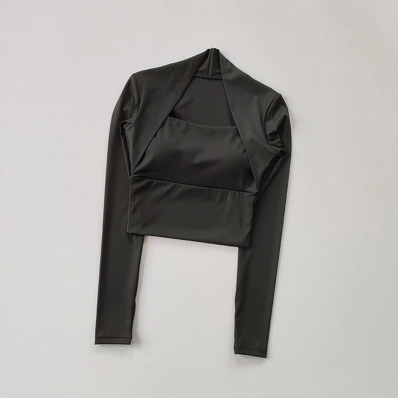 Fitness Brustkissen Sport Top Damen Langarmshirts Pra Speed Up Kurz Elegant Tanz Yoga Kleidung Kleiner Bund Gym
