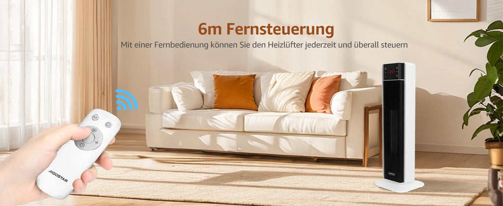 Aigostar Energiespar-Heizlüfter mit Thermostat, 2000W PTC Keramik-Heizlüfter mit Fernbedienung, 70° Oszillation, 4 Modi