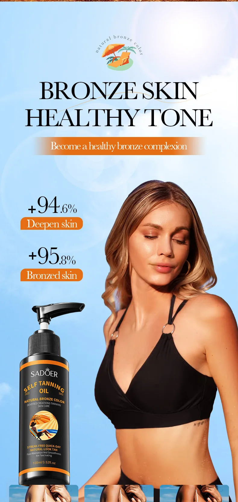100ml Bräunungsspray: Leichte Textur, feuchtigkeitsspendend, schöner schwarzer Farbton, für einen wilderen und selbstbewussteren Look. Große Kapazität, schönes Bräunungsergebnis, streifenfrei, schnell trocknend, kein Bräunungseffekt.