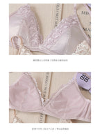 Französisches Dessous-Set für Damen, dünner, bügelloser Triangel-BH, Spitze & Stickerei-Design