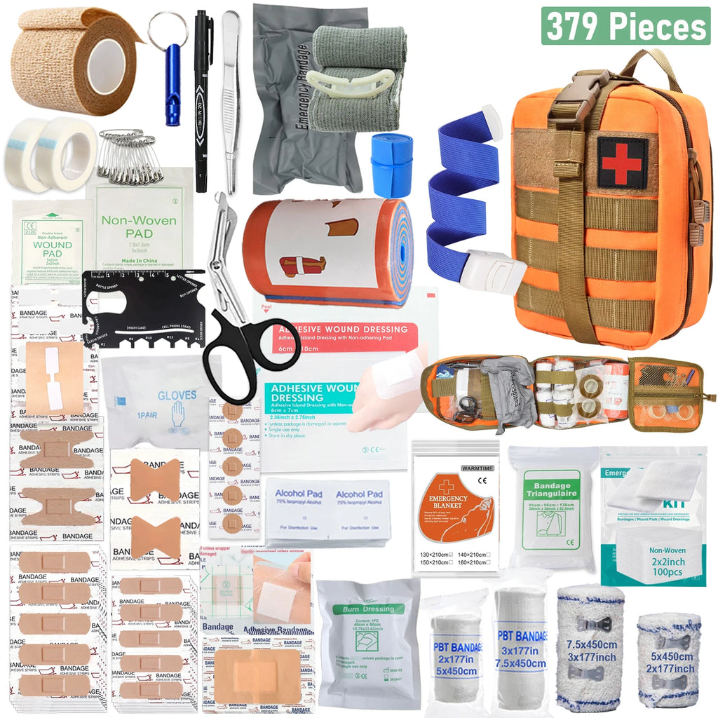 379-teiliges Erste-Hilfe-Set für Zuhause und Büro, tragbare Notfalltasche, rotes Survival-Handgepäck für Outdoor-Aktivitäten, Camping, Jagd, Wandern