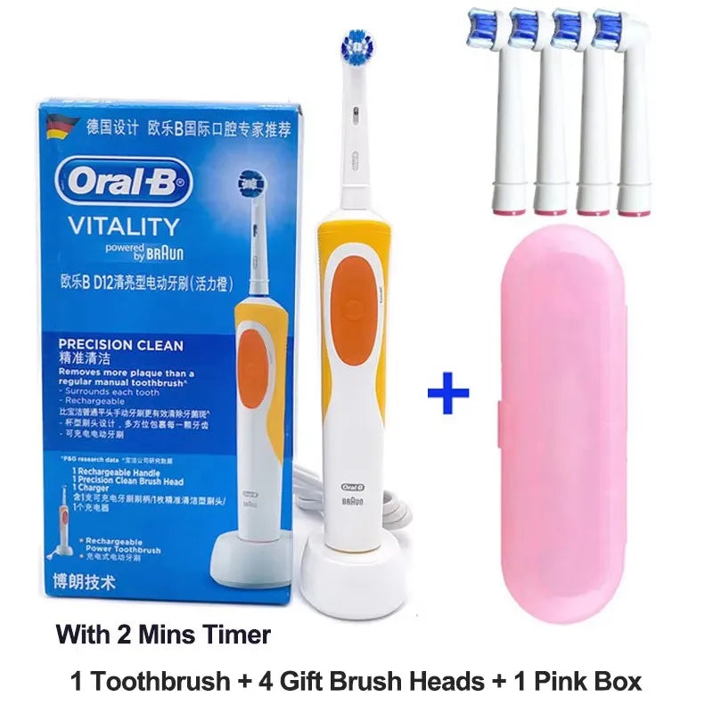 Oral B Elektrische Zahnbürste 2D Rotierende Vibrationsreinigung Ladezahnbürste Cross Action Borsten Mundpflege 4 Geschenk-Bürstenköpfe gratis