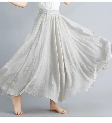 Neue 2020 Damen Leinen Baumwolle Lange Röcke Elastische Taille Plissierte Maxi Röcke Strand Boho Vintage Sommer Röcke Faldas Saia