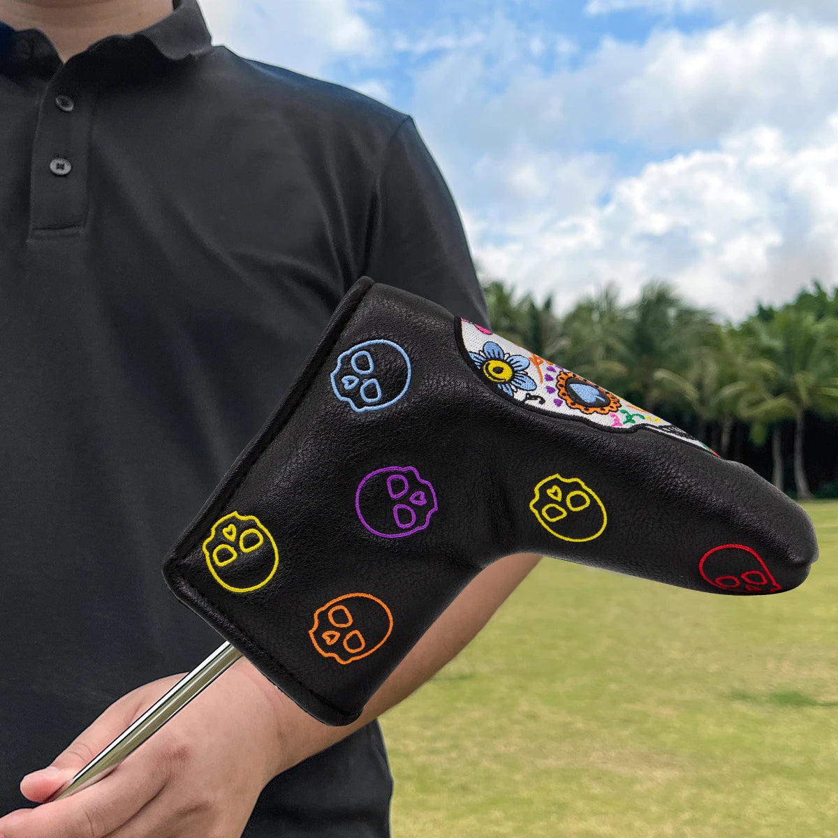 Golf Schlägerhauben #1 #3 #5 Holz-Schlägerhauben Totenkopf-Design Driver Fairway Hybrid Hölzer Schlägerhaube Schwarz PU Premium Leder Kopf
