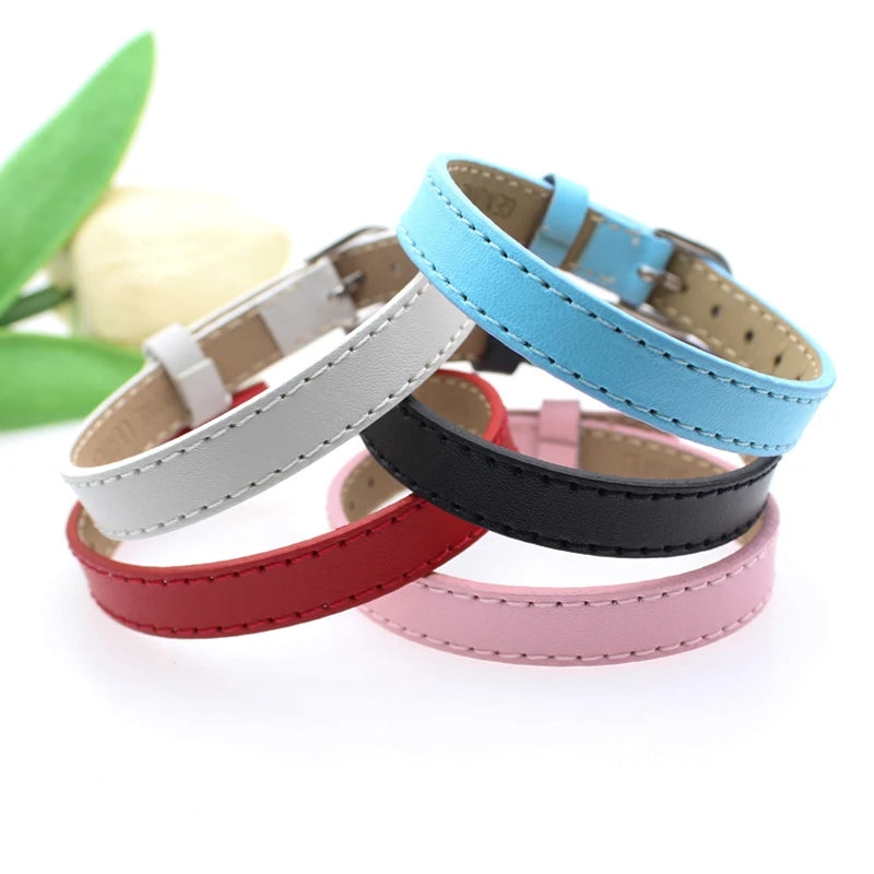 20pcs 10mm Genuine Real Leather Bracelet For Women Slide Letter Charms Wristband Jewelry Making DIY Pet Collar Keychain Band Main image