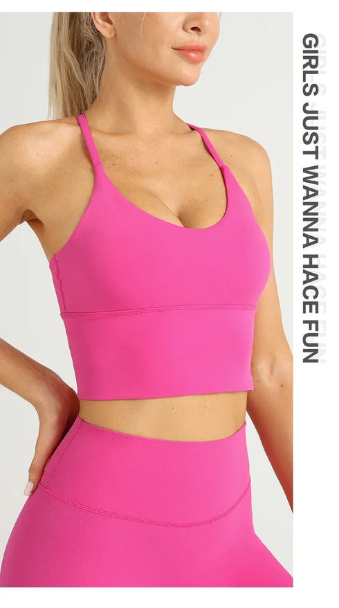 Einfarbiger Damen-Sport-BH mit nacktem Gefühl, sexy Kreuzrücken, Y-Form, Sport-BH, Fitness, Yoga, Joggen, Workout, Sport, Damen-Träger-BH