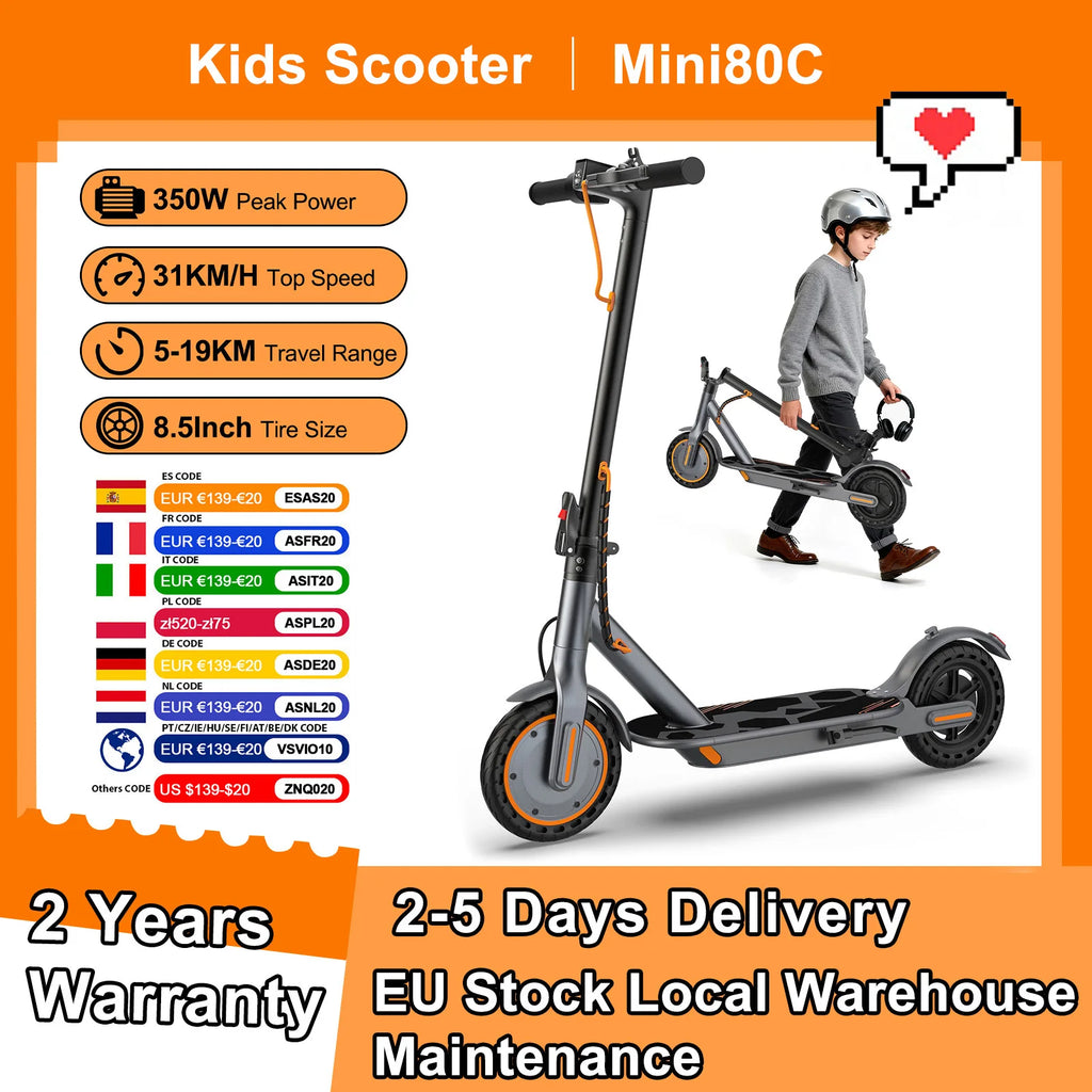 AOVOPRO Mini80C Elektroroller für Kinder 350W 8,5 Zoll Kinder-Elektroroller 31KM/H Supergeschwindigkeit 5-19KM APP Smart E-Scooter