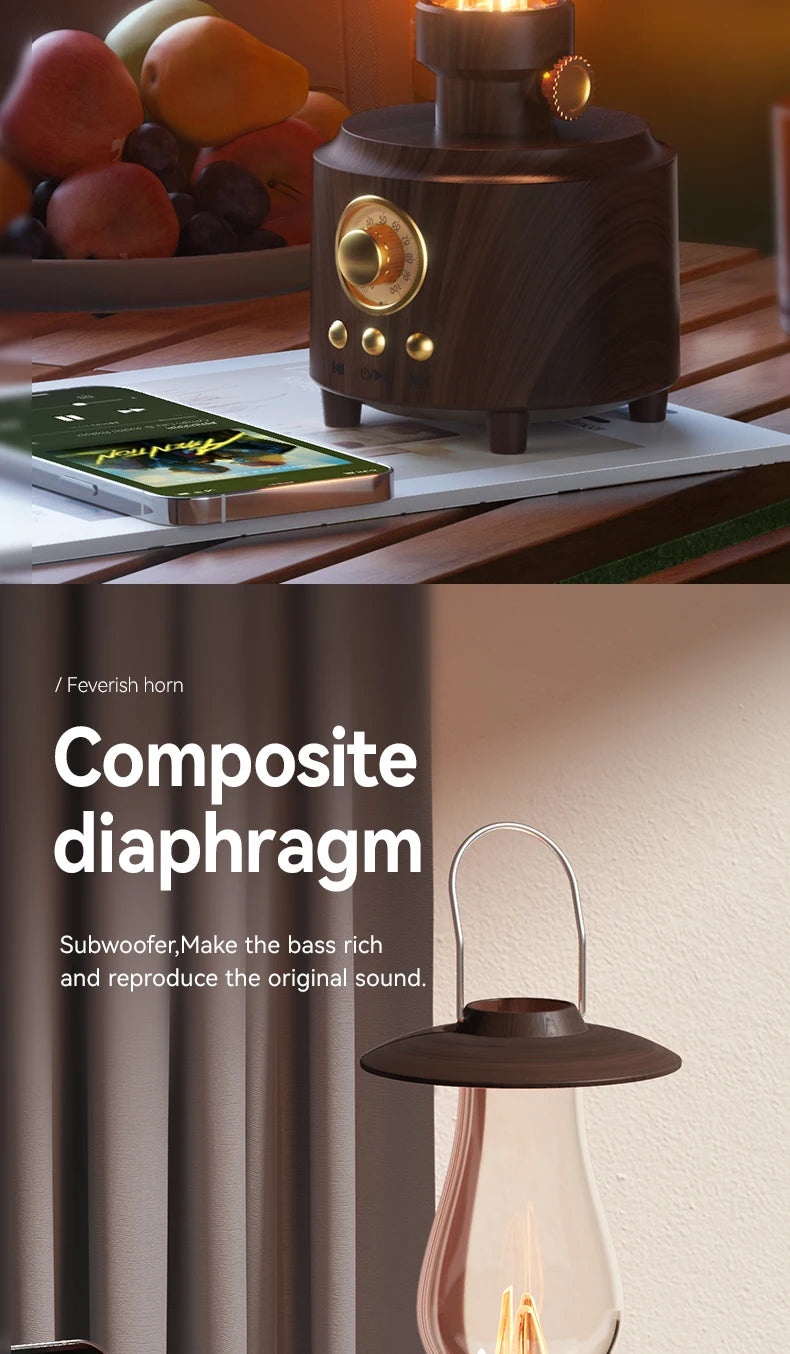 Retro Lampen-Stil Kabelloser Bluetooth-Lautsprecher mit Tragbarem FM-Radio und USB-Anschluss Bluetooth 5.3 Geeignet für Camping, Heimdekoration