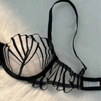 Schwarzes Dessous-Set aus Spitze – Transparenter Push-up-BH und Höschen aus Wimpernspitze mit Triangel-Cup-Design
