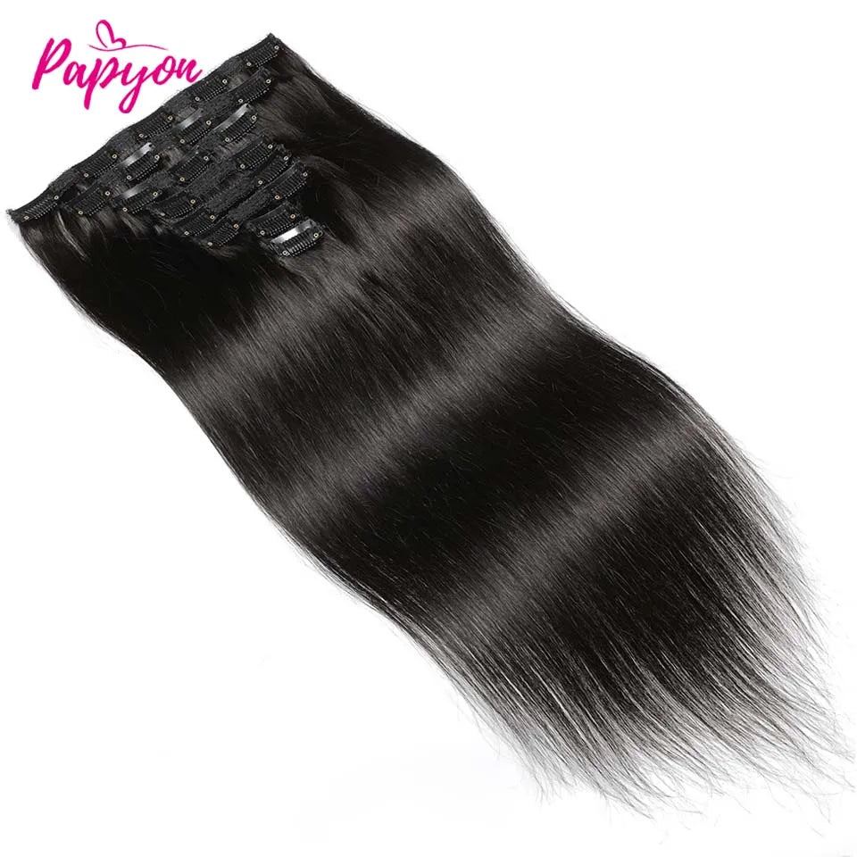 Clip-in Echthaar Extensions Brasilianisch Dick Glatt Clip-in Naturfarbe Clip-Ins Remy-Haar 22 24 26 28 Zoll für Frauen 120g/Stück