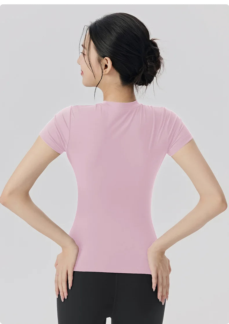 Frühlings- und Sommer-Yoga-Kleidung, kurzärmlig, nackt, eng anliegend, Fitness-Kleidung für Damen, Outdoor-Laufen, Training, Sport-T-Shirt