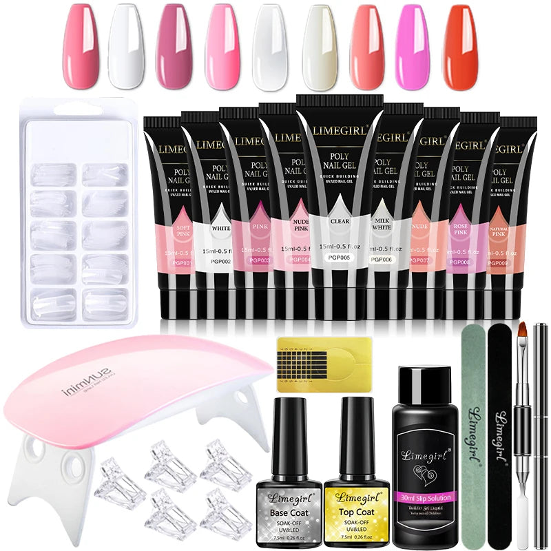 limegirl 15ml Verlängerungs-Nagelgel-Set 6W LED Lampe Komplettes Maniküre-Set Fingerverlängerungsform Nagel-Kit Alles für schnelles Verlängerungs-Werkzeugset