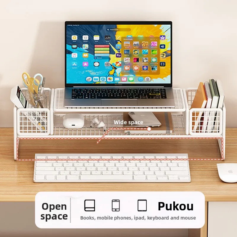 Height Adjustable Computer Stand Desk Monitor Laptop Cooling Rack Suspended Bracket Office Storage Solution