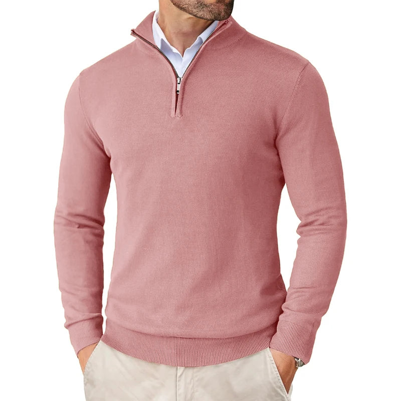 Herren-Strickpullover mit Stehkragen, Reißverschluss, Slim Fit, leicht, Rollkragen, lässig, Half Turtleneck, gestrickt, für Outdoor und Streetwear