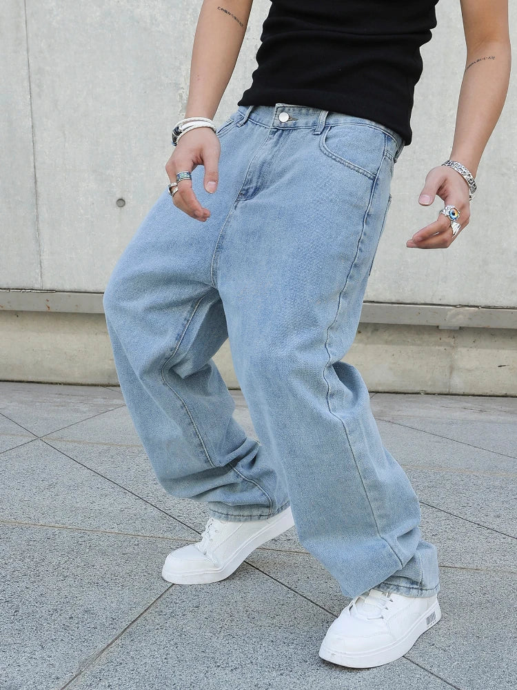 Frühling Herbst Herren Baggy Jeans Oversize Straight Loose Lässige Denim Hose Unifarben Streetwear Fashion Y2k Weite Hosen