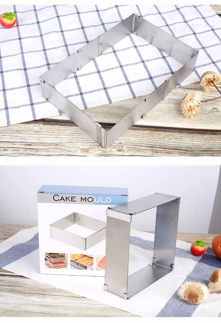 1pc large stainless steel adjustable telescopic active long square mousse ring cake baking mold