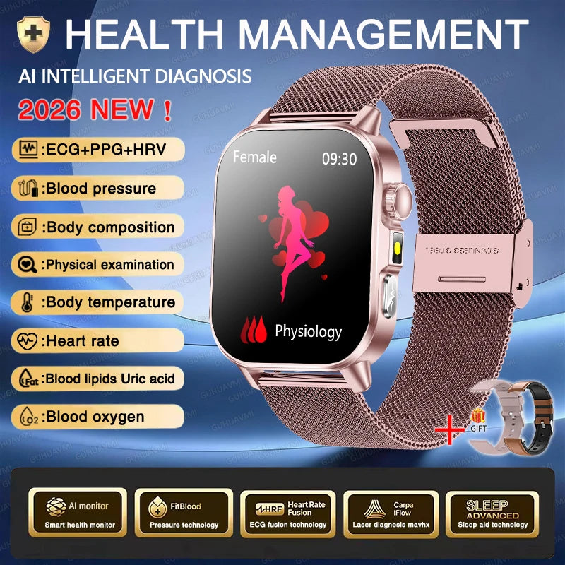 Neue Herren Smartwatch für präzise Gesundheitsdiagnose: EKG, Blutdruck, Blutsauerstoff, Blutfett, Harnsäure, Temperatur, Bluetooth-Anruf