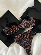 Französisches Unterwäsche-Set Leopard Sexy Stahlring-Spitze Triangel-BH-Slip-Anzüge Vintage Fashion Push-Up-Dessous Ins Bodycon