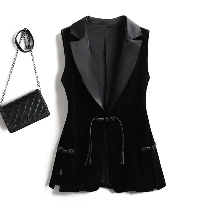 Schwarze Samtweste Jacke für Damen Ärmelloser Blazer Mode 2026 Frühling und Herbst Anzug Tank Top Retro Weste Z2338