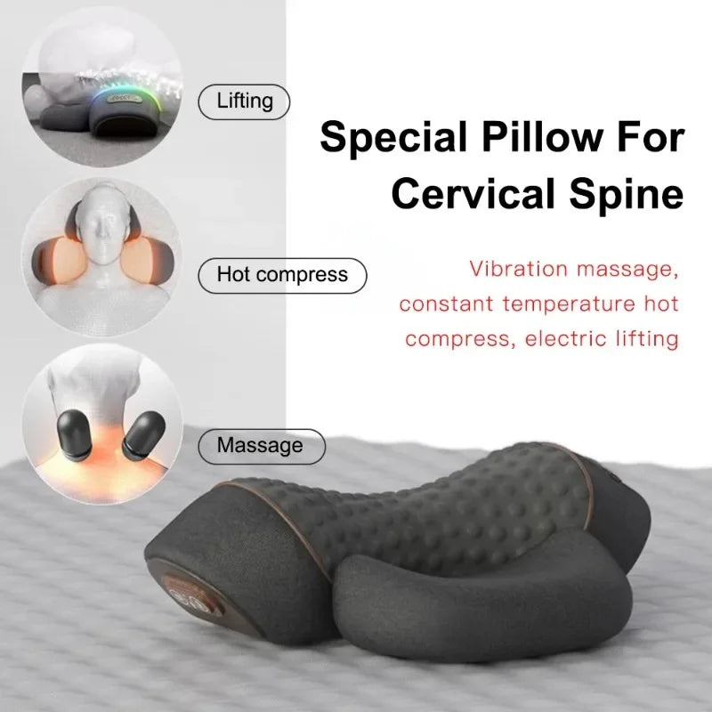 Elektrisches Nackenmassagekissen, zervikales Streckgerät, Heizung, Vibrationsmassage, Rückenextension, orthopädisches Schlafkissen, Stützkissen