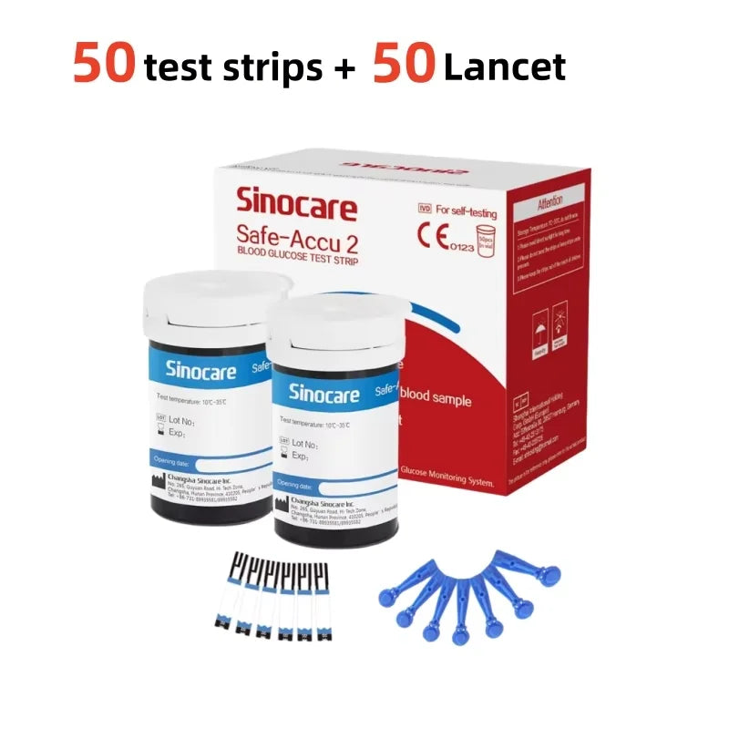Sinocare Safe Accu2 Blutzuckermessgerät Blutzucker Testkit Diabetes Heim-Glukometer mit 50 Teststreifen oder nur Teststreifen