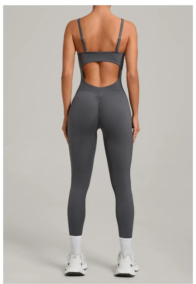 Damen Yoga Jumpsuits Sport Fitness Einteiler Schönheits-Rückengurt Tasche Hüfthebend Slim Fit Laufen Workout Training Bodysuit