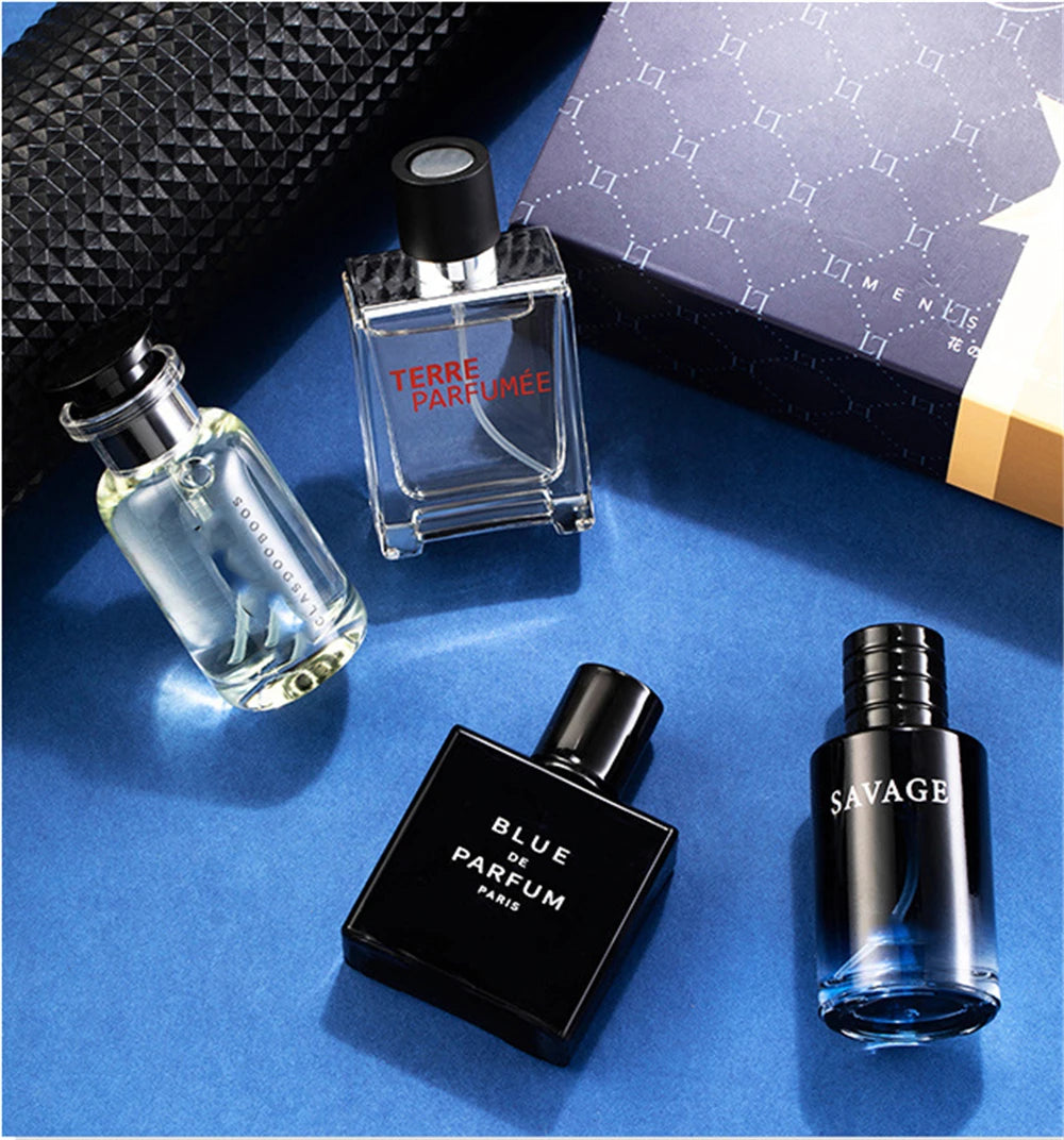 Luxusmarkenparfüm Herren Köln 100ml Parfums Homme Geschenkbox 4-teiliges Set Parfums Masculinos Natürlicher blumiger fruchtiger Duft Spray