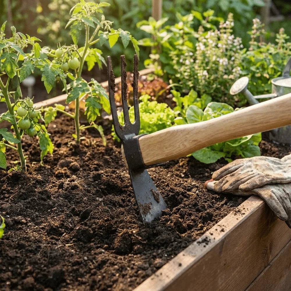 Robuster Hartholzgriff Kleine Handhacke Hochfester Metallkopf Leichtes Design Multifunktionales Gartenwerkzeug