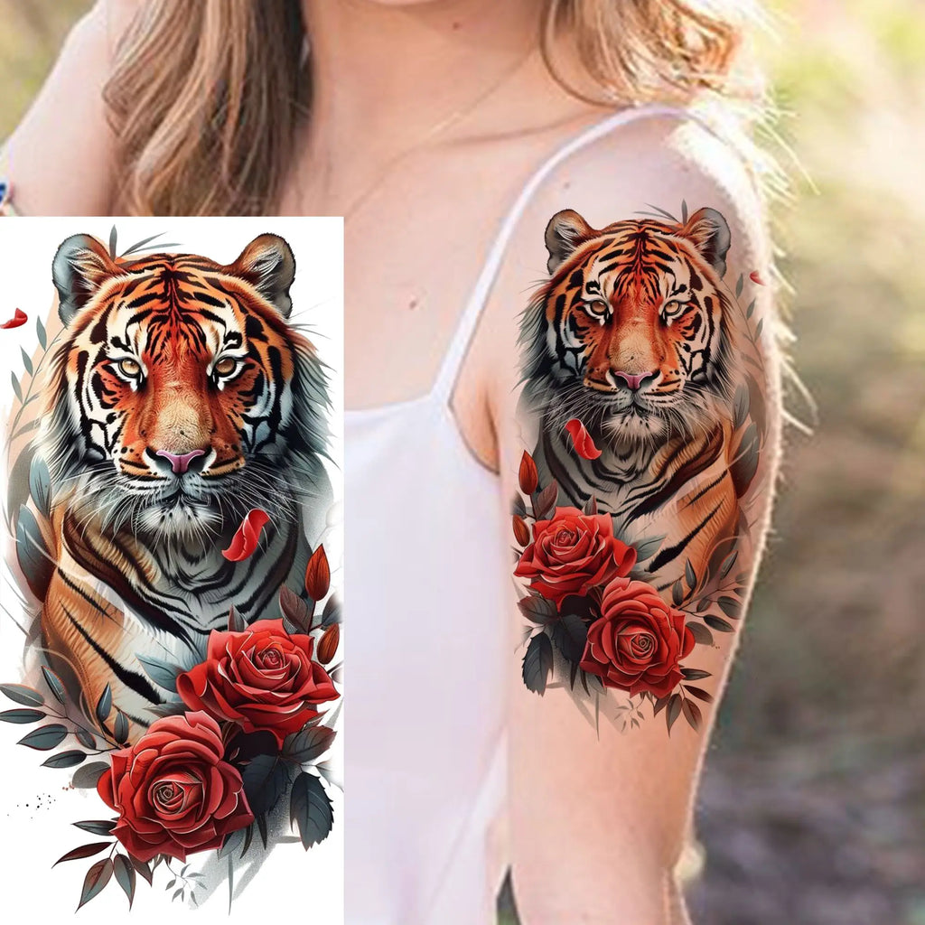 1 Blatt einzigartige Aquarell-Löwe-Tiger-Tier-Temporäre Tattoos langanhaltend wasserdicht Fuchs Eule gefälschter Tattoo-Aufkleber Körperkunst Tattoo