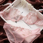 Französischer Minimizer-BH-Set | Große Größe, ungefüttert, Spitze, Halb-Cup, große Körbchen, dünn, Anti-Schwerkraft, transparenter Dessous-Set BANERDANNI BHs
