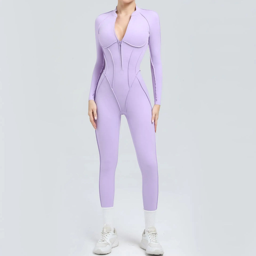 Damen-Trainingsanzug Fitness-Workout Sportkleidung Outfit Reißverschluss-Jumpsuit Yoga Fitness Overall Set Offene Rücken Bodysuits Anzug für Damen