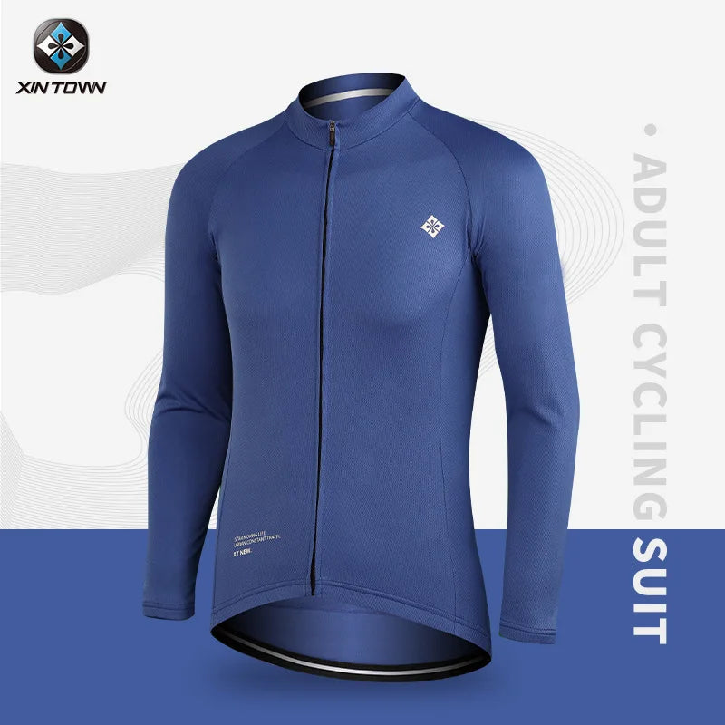 XINTOWN Herren Langarm-Radtrikot, Rennbekleidung für Frühling/Sommer, Export-Fahrradbekleidung, einfarbiges Langarm-Oberteil