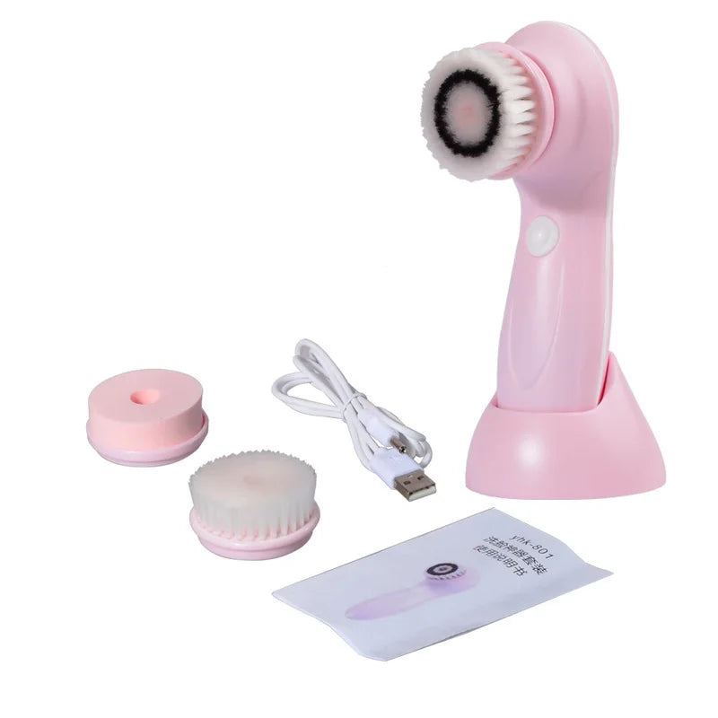 3-IN-1 Elektrischer Gesichtsreiniger, Gesichtsbürste, Reinigungsmaschine, Spa-Hautpflege, Massagegerät, Mitesserentfernung, Aufladbar