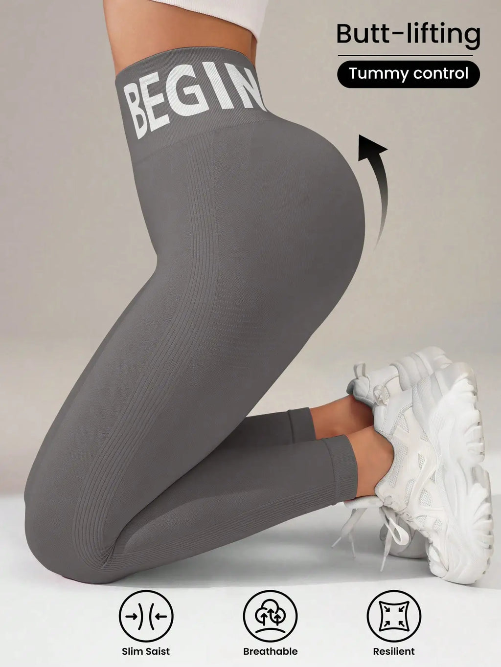 Europäische und amerikanische nahtlose Yoga-Leggings mit Bund-Schriftzug, Po-Lifting, schnelltrocknende, atmungsaktive Damen-Tights für den Sport
