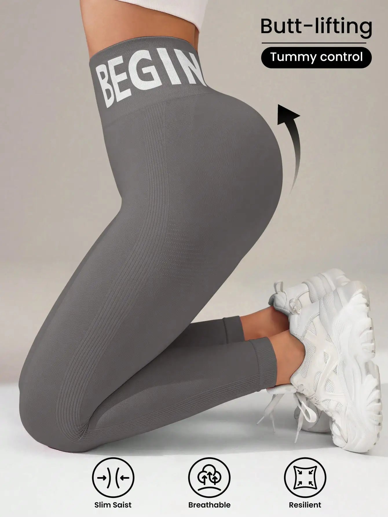 Europäische und amerikanische nahtlose Yoga-Leggings mit Bund-Schriftzug, Po-Lifting, schnelltrocknende, atmungsaktive Damen-Tights für den Sport
