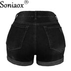 2024 Sommer neue Damen-Crimp-Knopfleiste Stretch Sexy Loch Jeans-Shorts High Waist Skinny Streetwear Trendige Ripped Denim-Shorts