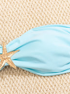 Sexy Bandeau Bikini Set 2026 Damen Himmelblau Seestern Verzierung Push Up String Bikini Brazilian Beach Badeanzug Micro Bademode