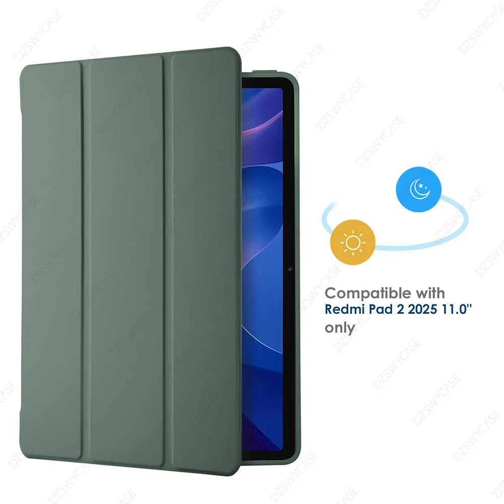 Silikonhülle für Xiaomi Redmi Pad 2 11 Zoll 2025, ultradünne dreifach faltbare Ständer PU-Leder Schutzhülle, Auto Schlaf-/Weckfunktion