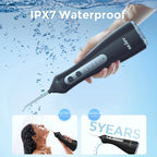 SEJOY Tragbarer elektrischer Munddusche-Irrigator Zahnaufhellungsstreifen 350 ml Tank 5 Modi 5 Aufsätze für Zuhause und Reisen