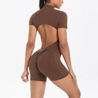 Reißverschluss Gym Jumpsuit Kurz Damen Yoga Sets Sport Outfits Weibliche Yoga Overalls Workout Kleidung Fitness Anzug Damen Trainingsanzug