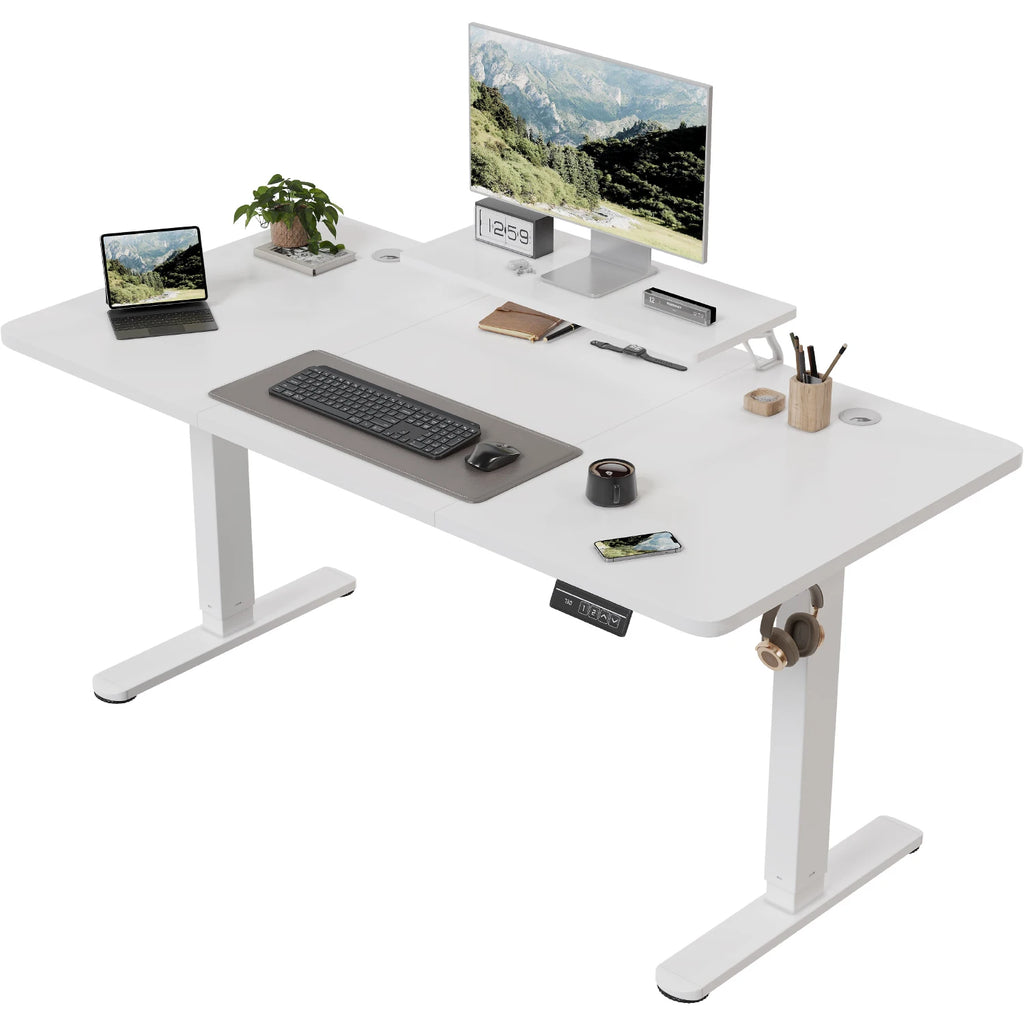Devoko Height Adjustable desk Electric 180 × 80cm with Monitor Stand Ergonomic Seat Standing Desk (White)