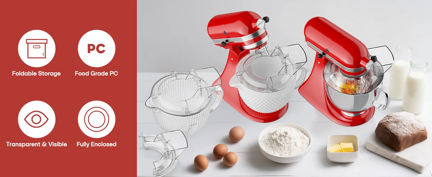 Spritzschutz, Abnehmbarer Klappdeckel für KitchenAid 4.5-5QT Küchenmaschine mit Kippkopf, Zubehör für Rührschüsseln