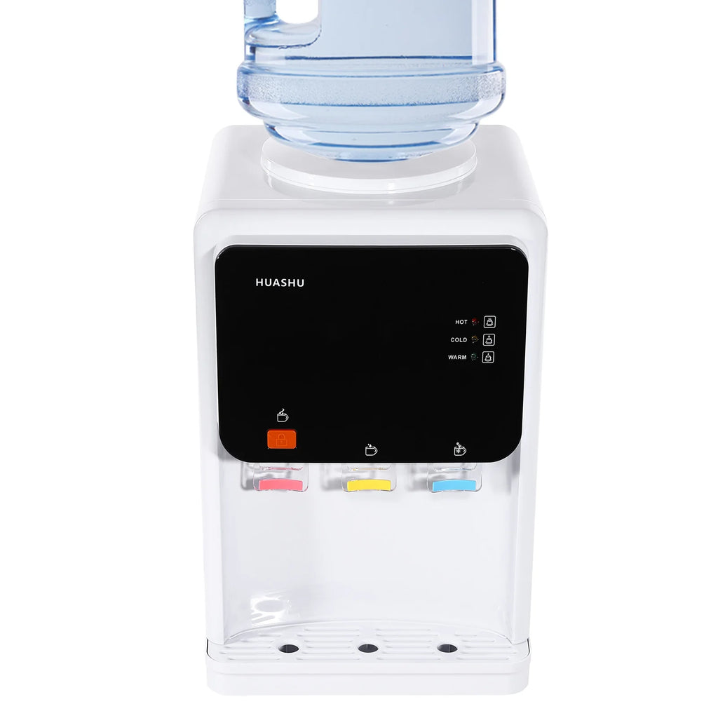 Moderner weißer elektrischer Wasserspender, 31*30*48cm, wassergekühlter Spender, 500W Desktop-Warm- und Kaltwasserspender