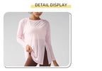 Mode Damen Atmungsaktive Lockere Schnelltrocknende Langarm Yoga Shirts Schlankmachende Seitenschlitze Freizeit Laufen Fitness Radfahren Oberteile