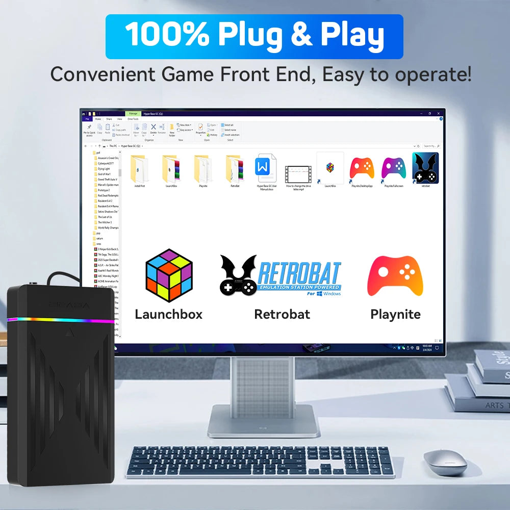 3TB Tragbare Gaming-HDD LaunchBox/Retrobat/Playnite Retro-Spielekonsole mit über 17300 AAA-/3D-/Retro-Spielen für PS4/PS3/PS2/Switch/Wii