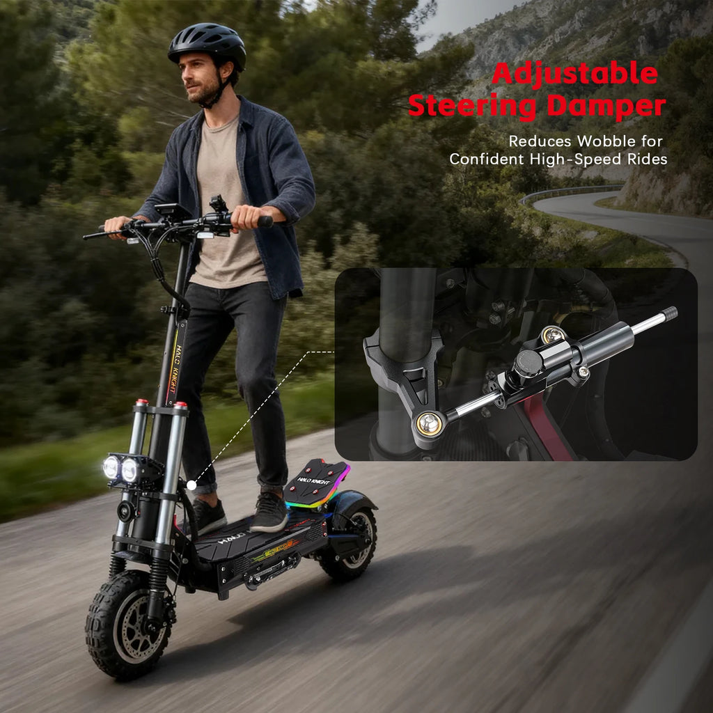 Neuer HALO KNIGHT T107Pro Smart E-Scooter für Erwachsene, großes Display, 60V 38.4Ah Akku, 3000W Dualmotor, 95KM/H Leistungsstarker Elektroroller