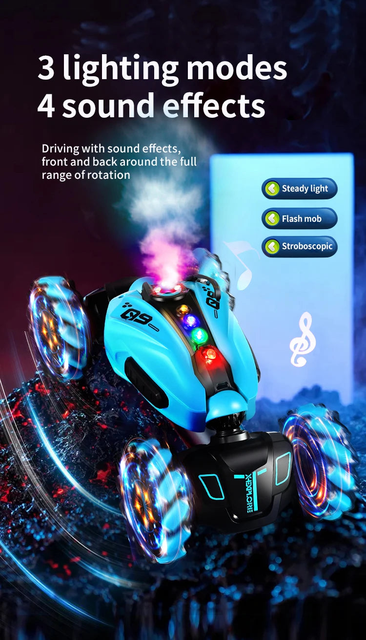4WD RC Drift-Auto mit Musik, LED-Lichtern, 2.4G Gesten-Funkfernbedienung, Sprüh-Stunt-Auto, 360° drehbares Kletterauto, Spielzeuggeschenk