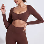 QINACTIVE Damen Yoga Shirts Crop Top Langarmshirts für Damen Yoga Sport Fitness Gym Kleidung Workout Tops